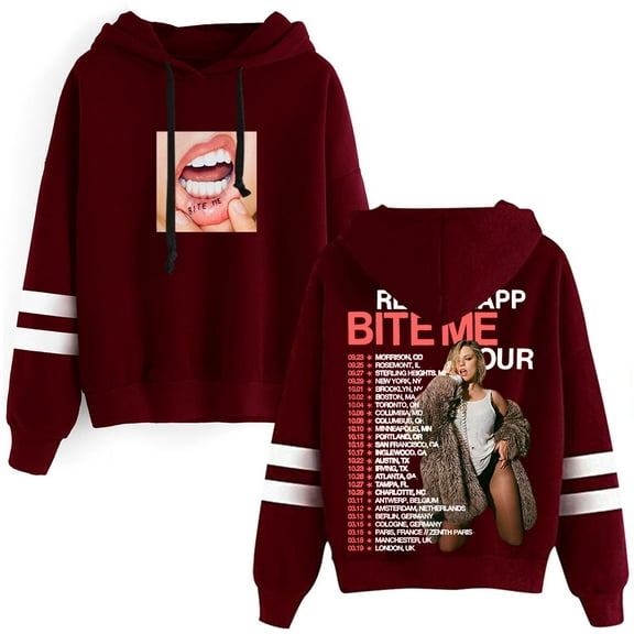 Renee Rap Bite Me Tour 2025 Pullover Hoodies Pocketless Parallel Bars Sleeve Streetwear