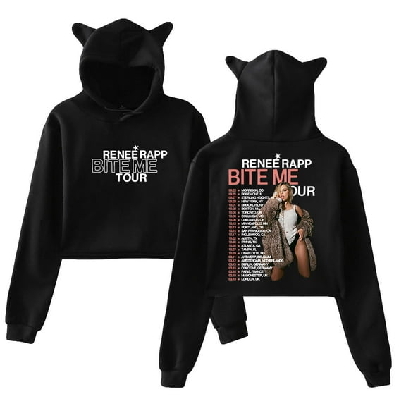 Reneé Rapp Bite Me Tour 2025 Hoodie Cat Ears Hooded Sweatshirt Long Sleeve Crop Top Women's Clothes