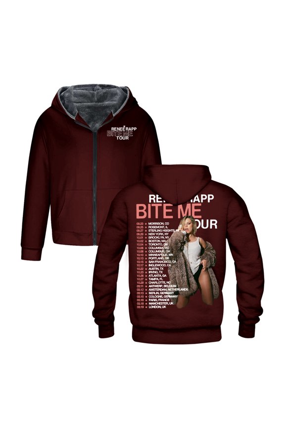 ReneƩ Rapp Bite Me Tour 2025 Zipper Hoodie Long Sleeve Streetwear Men Women Jacket Parkas Winter Coat