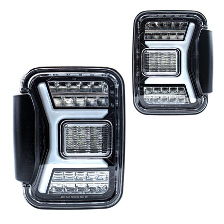 Renegade 2019-2024 Fits Jeep Gladiator JT LED Tail Light With LED Turn Signal Sequential Brake Gloss Black Clear CTRNG0669-GBC-SQ