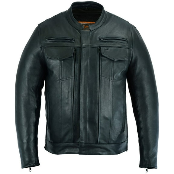 Renegade Classic - Blaze Runner - Mens Motorcycler Biker Riding Leather Jacket - Black - Large
