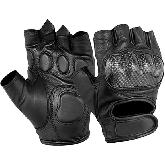 Renegade Classic Fingerless Motorcycle Gloves for Mens Leather Riding Driving Cowhide Gloves with Gel Palm and Hard Knuckles