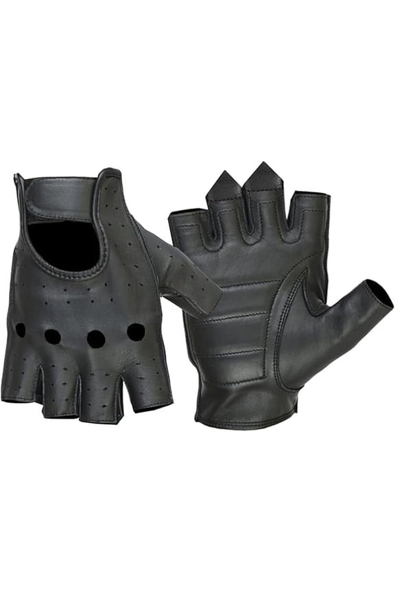 Renegade Classic Men’s Fingerless Motorcycle Gloves – Black Leather Riding Gloves with Foam Padding, Wrist Strap – Naked Goatskin Biker Gear for Driving, Cruiser, Sport, Outdoor Use