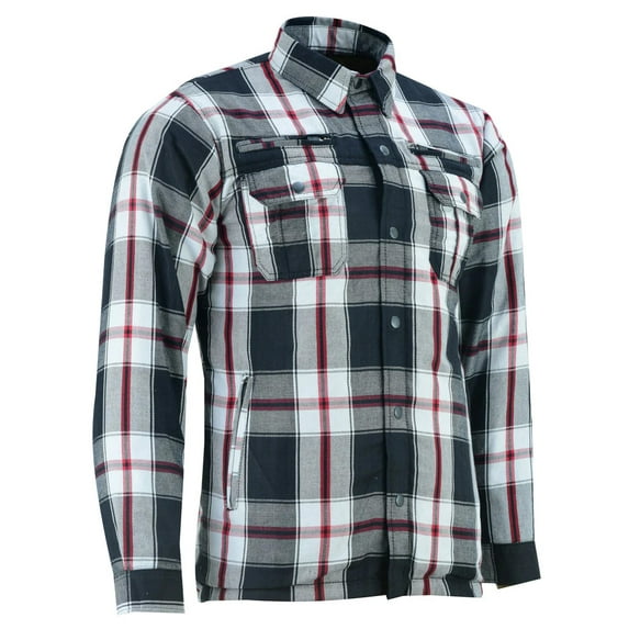 Renegade Classics Men’s Motorcycle Shirt All Season Sporty Armored Flannel Shirt - Black, White and Red