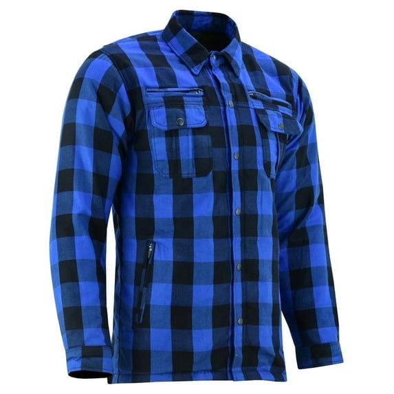 Renegade Classics Men’s Motorcycle Shirt All Season Sporty Armored Flannel Shirt - Blue Water Resistant and Dureable