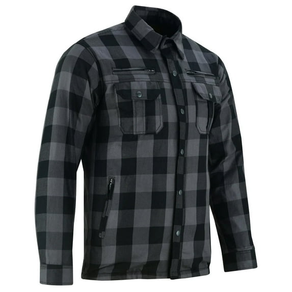 Renegade Classics Men’s Motorcycle Shirt All Season Sporty Armored Flannel Shirt - Gray Shirt Water Resistant and Durable
