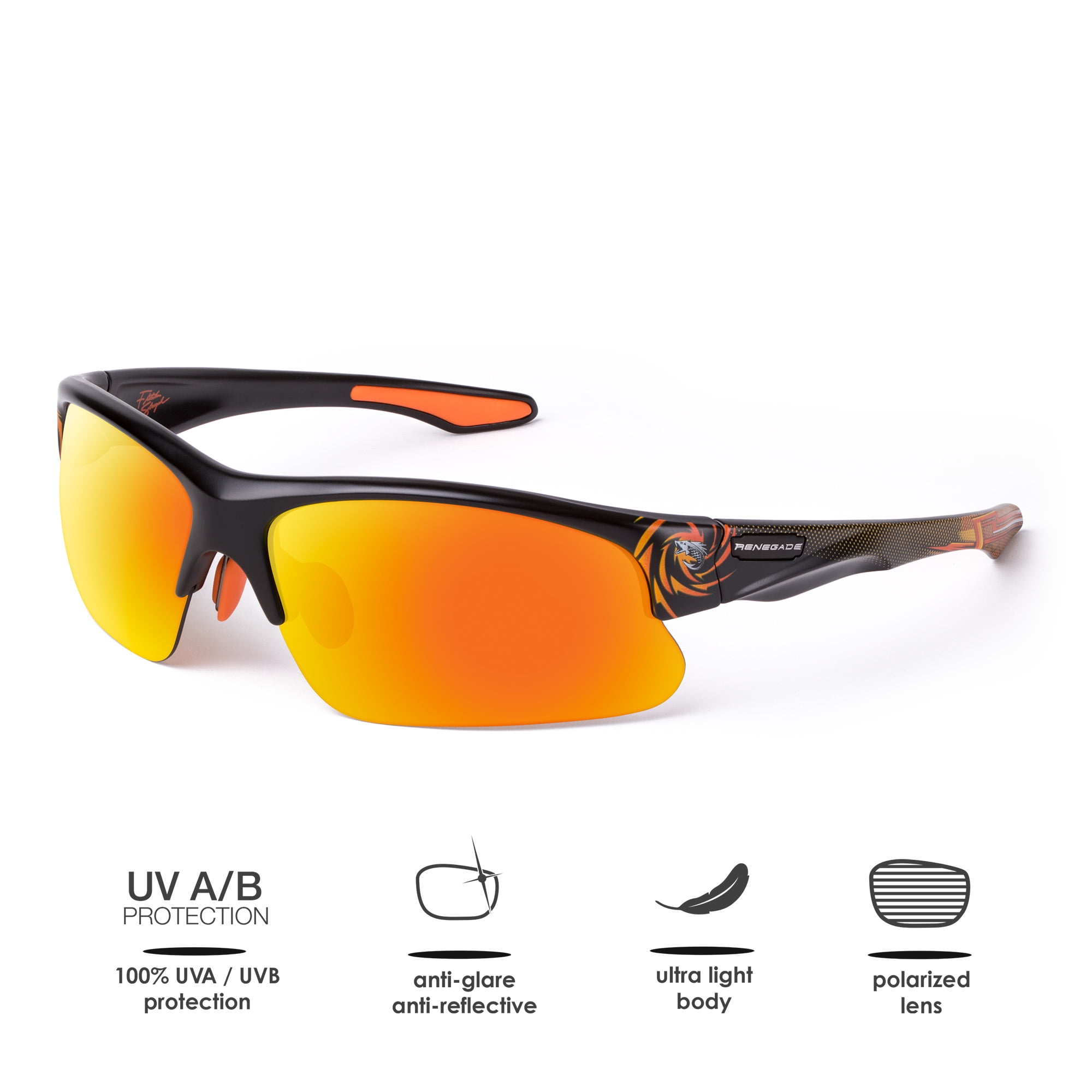 Renegade Fletcher Sun F3 Semi-Frame Polarized Sports Fishing Sunglasses for Adults Men and Women