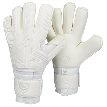 Renegade GK Fury Avalanche Goalie Gloves with Pro-Tek Finger Spines | 4mm Giga Grip & 4mm Duratek | White Soccer Goalkeeper Gloves (Size 6, Youth, Roll Cut, Level 4)