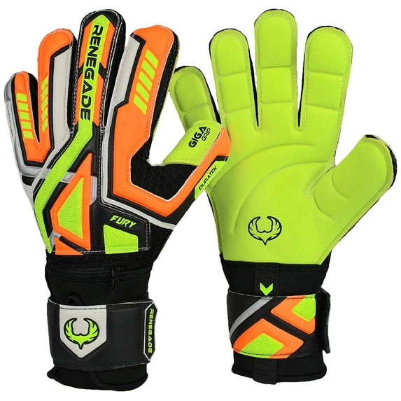 Renegade GK Fury Soccer Goalie Gloves with Removable Pro-Tek Fingersaves - Sizes 7-11, 5 Cuts/Styles - 30 Day 100% Warranty - Unisex, Youth, Junior, Adult Goalkeeper