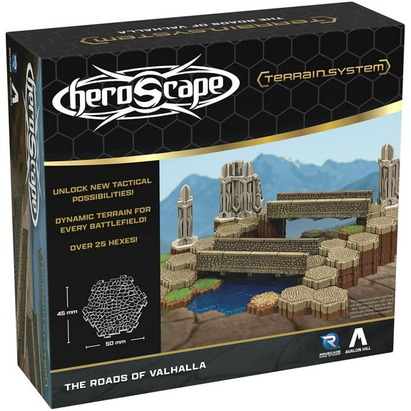 Renegade Game Studios: Heroscape Roads of Valhalla -Terrain Expansion - (16) 1-Hex Road Terrain Tiles, (2) 5-Hex Road Terrain Tiles & (4) Short Walls