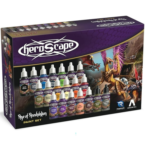 Renegade Games: Heroscape: Age of Annihilation Paint Set - 20 Pigmented Colors, 18ml Bottles, High-Quality, Game & Miniature Figures Art Supplies