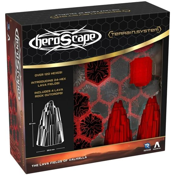 Renegade Games: Heroscape: The Lava Fields of Valhalla - Terrain Expansion, Miniatures Game Accessory, 30+ Hex-Tile Pieces, 4 Lava Rock Outcrop Pieces