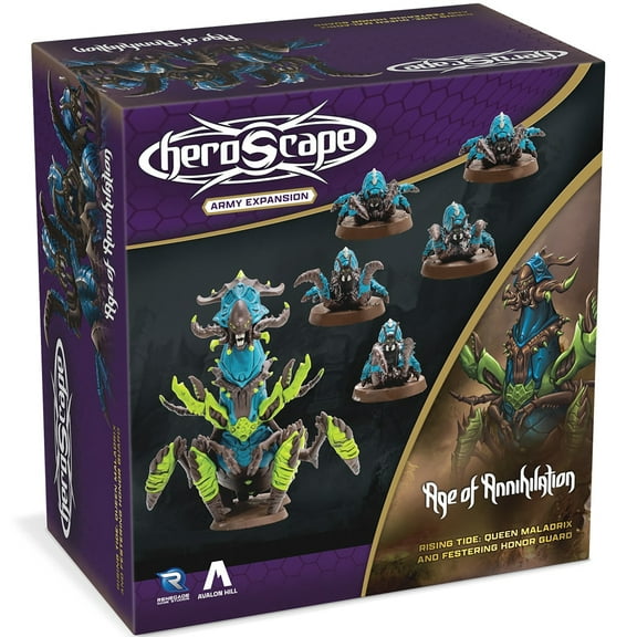 Renegade Games: Heroscape: Rising Tide Queen Maladrix & Festering Honor Guard Army Expansion - 6 Fully Assembled Unpainted Miniatures & 2 Army Cards