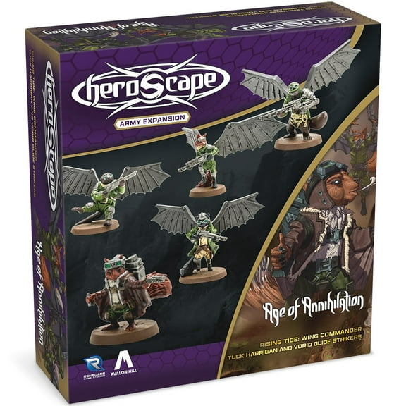 Renegade Games: Heroscape: Rising Tide Wing Commander Tuck Harrigan & Vorid Glidestrikers Army Expansion - 5 Assembled Unpainted Miniatures, 2 Cards