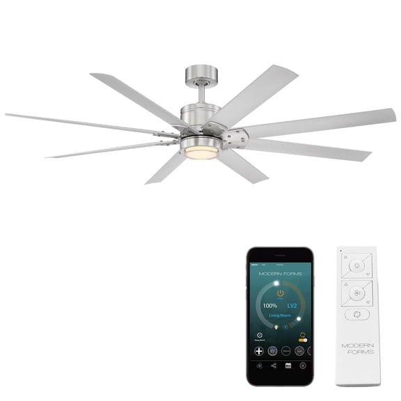 Renegade 66" Brushed Nickel/Titanium Dimmable LED Smart Ceiling Fan with Remote Control