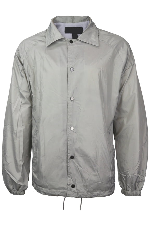 Renegade Men's Lightweight Water Resistant Button Up Windbreaker Coach Jacket (Light Gray, L)