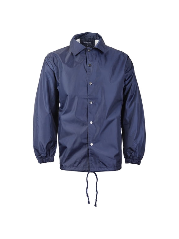 Renegade Men's Lightweight Water Resistant Button Up Windbreaker Coach Jacket (Navy,L)
