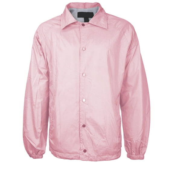 Renegade Men's Lightweight Water Resistant Button Up Windbreaker Coach Jacket (Pink, L)