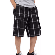 Renegade Sportswear Men’s Cargo Pocket Elastic Waist Plaid Shorts