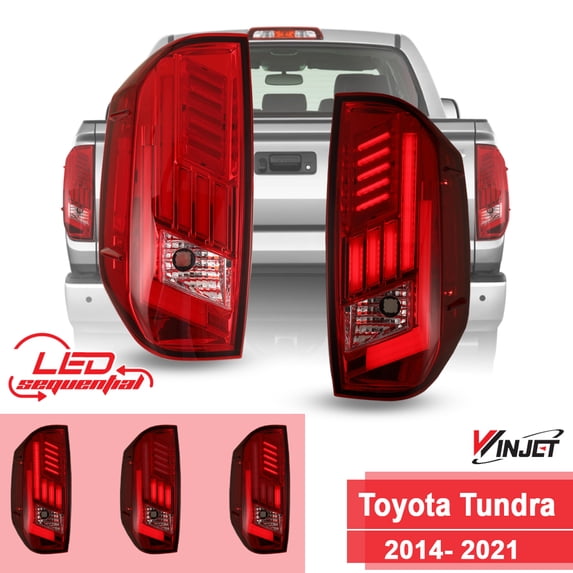 Renegade by Winjet LED Chrome/Red Sequential Tail Light for 2014-2021 Toyota Tundra Pair Set