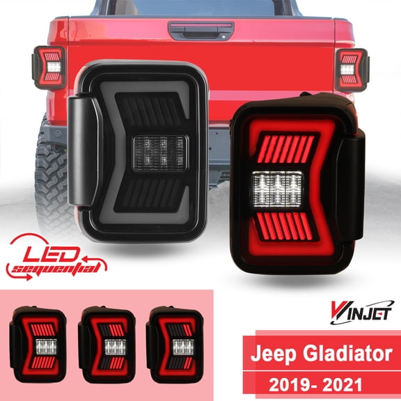 Renegade by Winjet LED Sequential Black/Smoke Lens Tail Lights Pair Set for 2019-2021 Jeep Gladiator