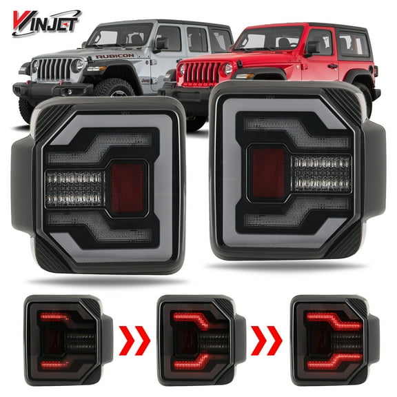 Renegade by Winjet LED Sequential Tail Lights Black/Smoke for 2018+ Jeep Wrangler JL & JLU