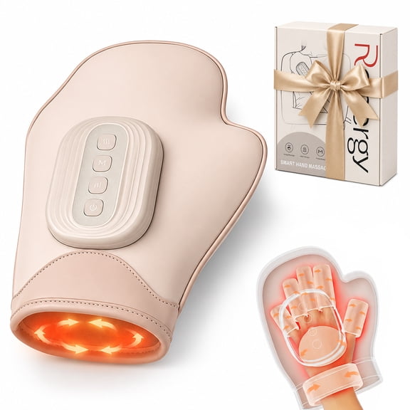 Renergy Electric Hand Massager with Heat, 2000mAh Cordless Smart Hand Massager with 3 Levels Compression & Modes for Hand Stiffness, Wrist Fatigue, ST-1804A