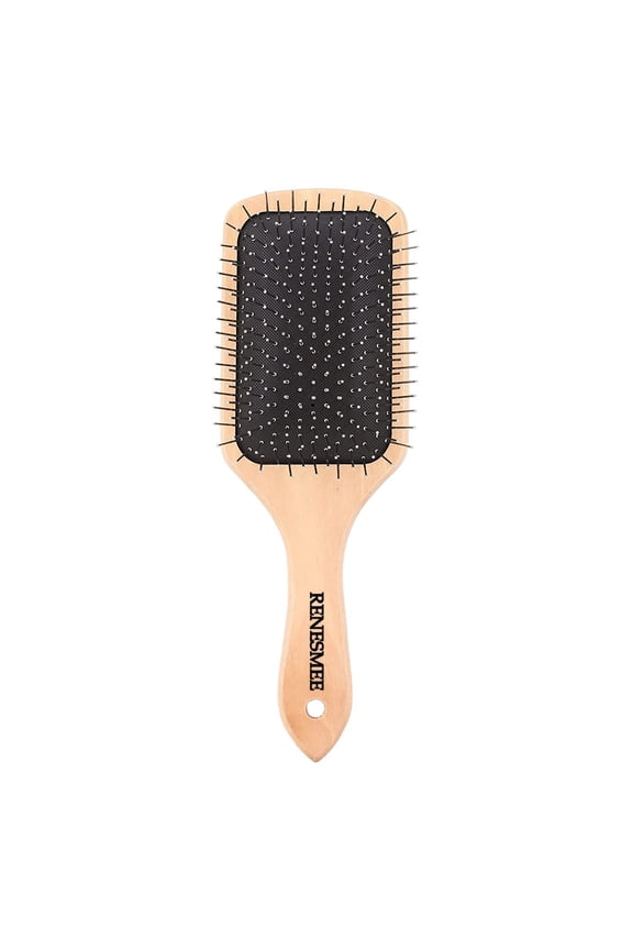 Metal Pin Bristle Hair Brush - Detangling, Anti-Static Paddle Grooming Tool - Rounded Steel Bristles, Ergonomic Wooden Handle - Scalp Massaging Comb - For Normal, Curly, T