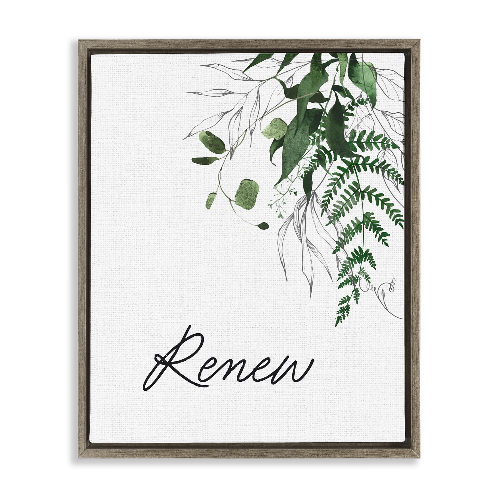 Renew Ferns & Botanicals Brown Framed Floater Canvas Wall Art, design by Lettered and Lined