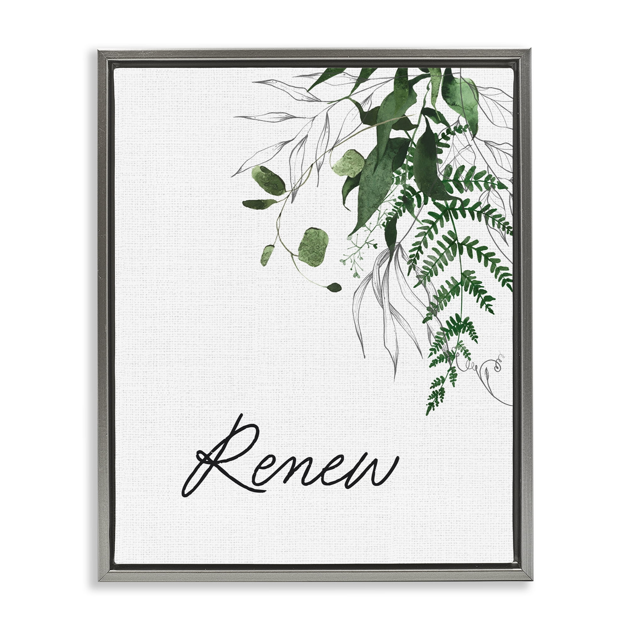 Renew Ferns & Botanicals Gray Framed Floater Canvas Wall Art, design by Lettered and Lined