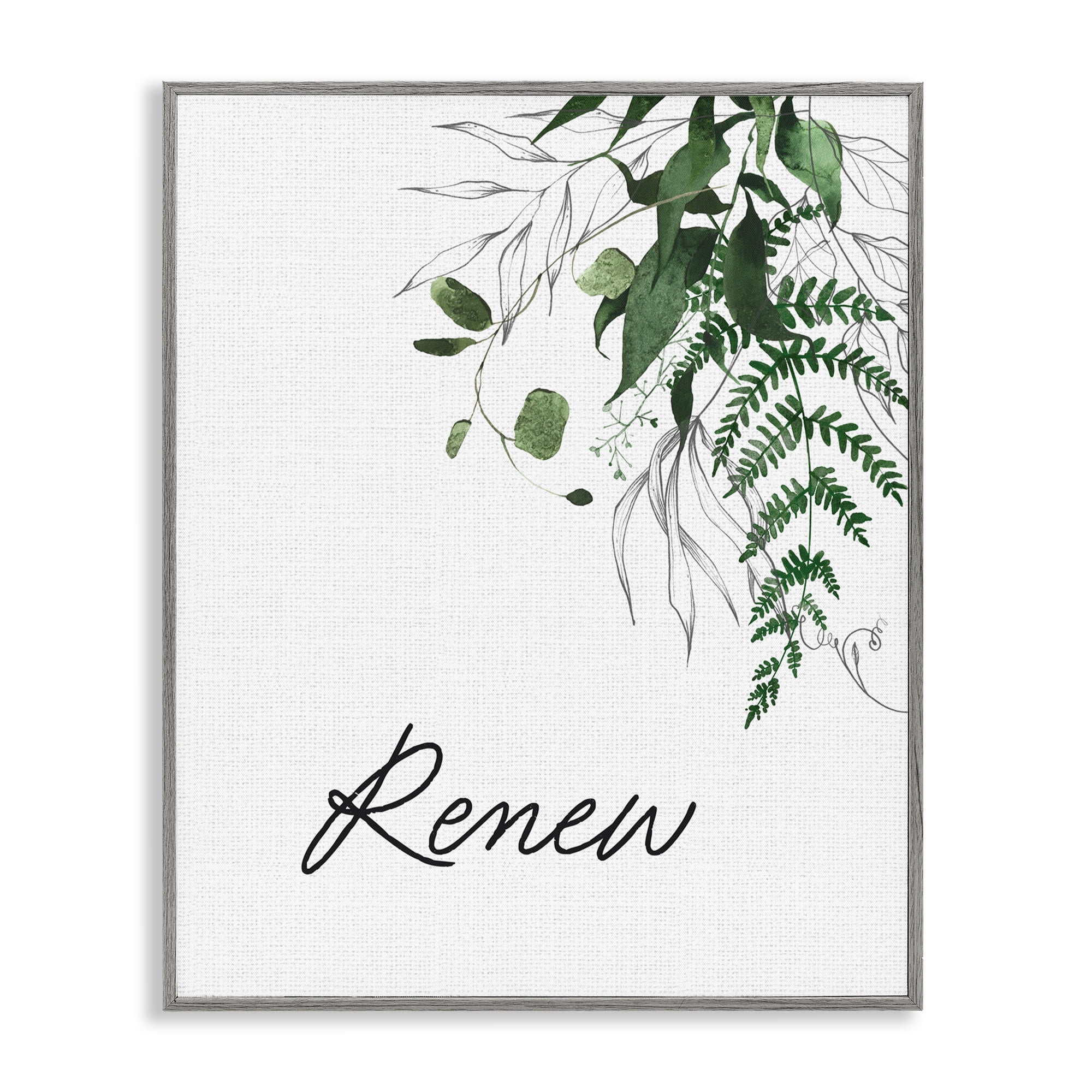 Renew Ferns & Botanicals Gray Framed Giclee Art, design by Lettered and Lined