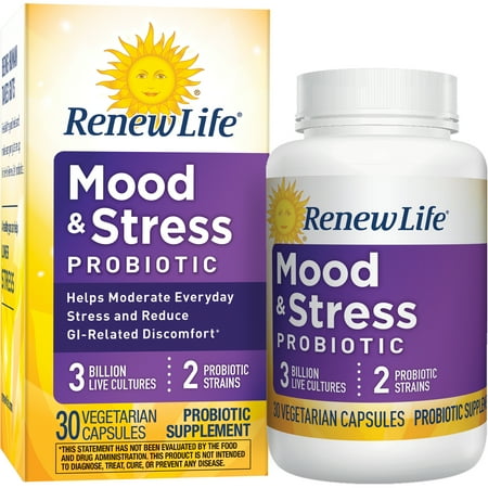 Renew Life Adult Probiotic - Mood & Stress Probiotic, Probiotic Supplement - 3 Billion - 30 Vegetable Capsules