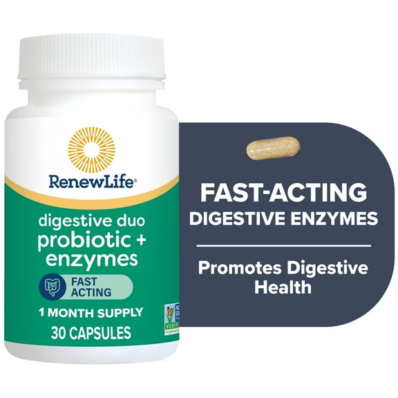 Renew Life Digestive Duo Probiotic+Enzymes Capsules, for Digestive Health, Unisex, 30 Count