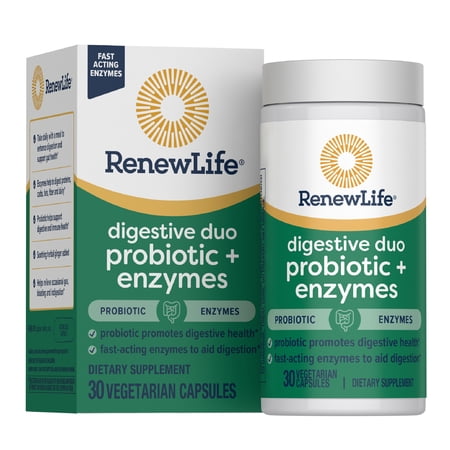 Renew Life Digestive Duo Probiotic+Enzymes Capsules, for Digestive Health, Unisex, 30 Count