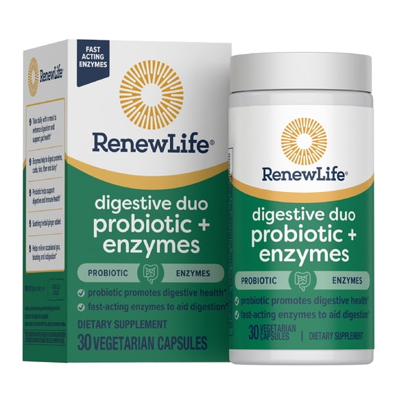 Digestive Duo Probiotic and Enzymes Vegetarian Capsules | 30 Count | by Renew Life
