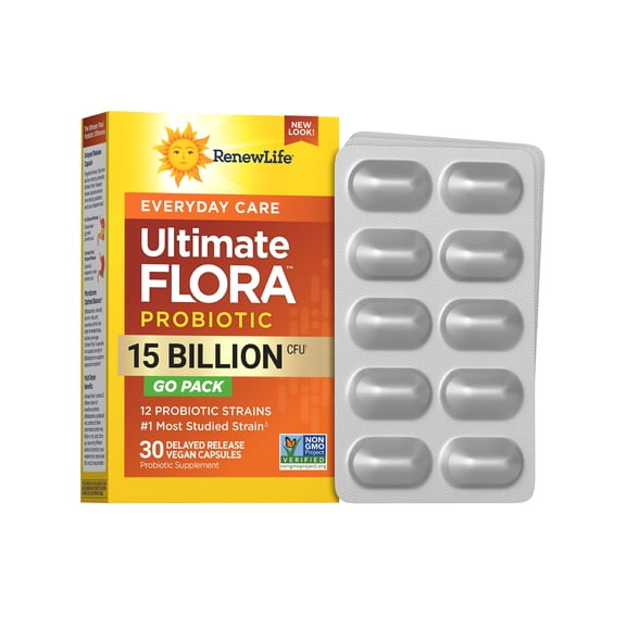 Ultimate Flora Probiotic Supplement | 30 Vegan Capsules | 15 Billion CFU | by Renew Life