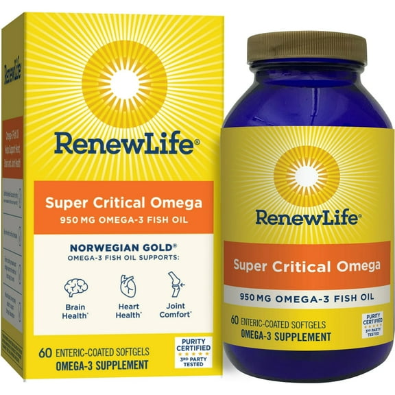 Norwegian Gold Omega 3 Fish Oil Softgels | 1,045 mg | 60 Count | by Renew Life
