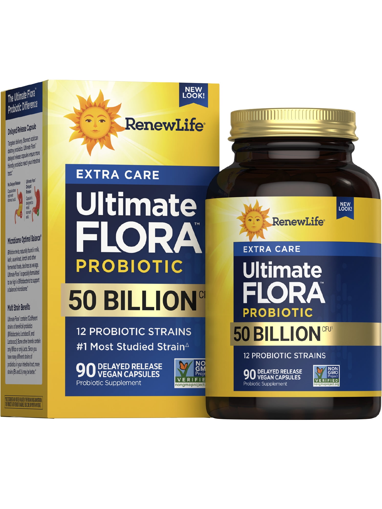 Extra Care Ultimate Flora Probiotic | 50 Billion CFU | 90 Vegan Capsules | by Renew Life