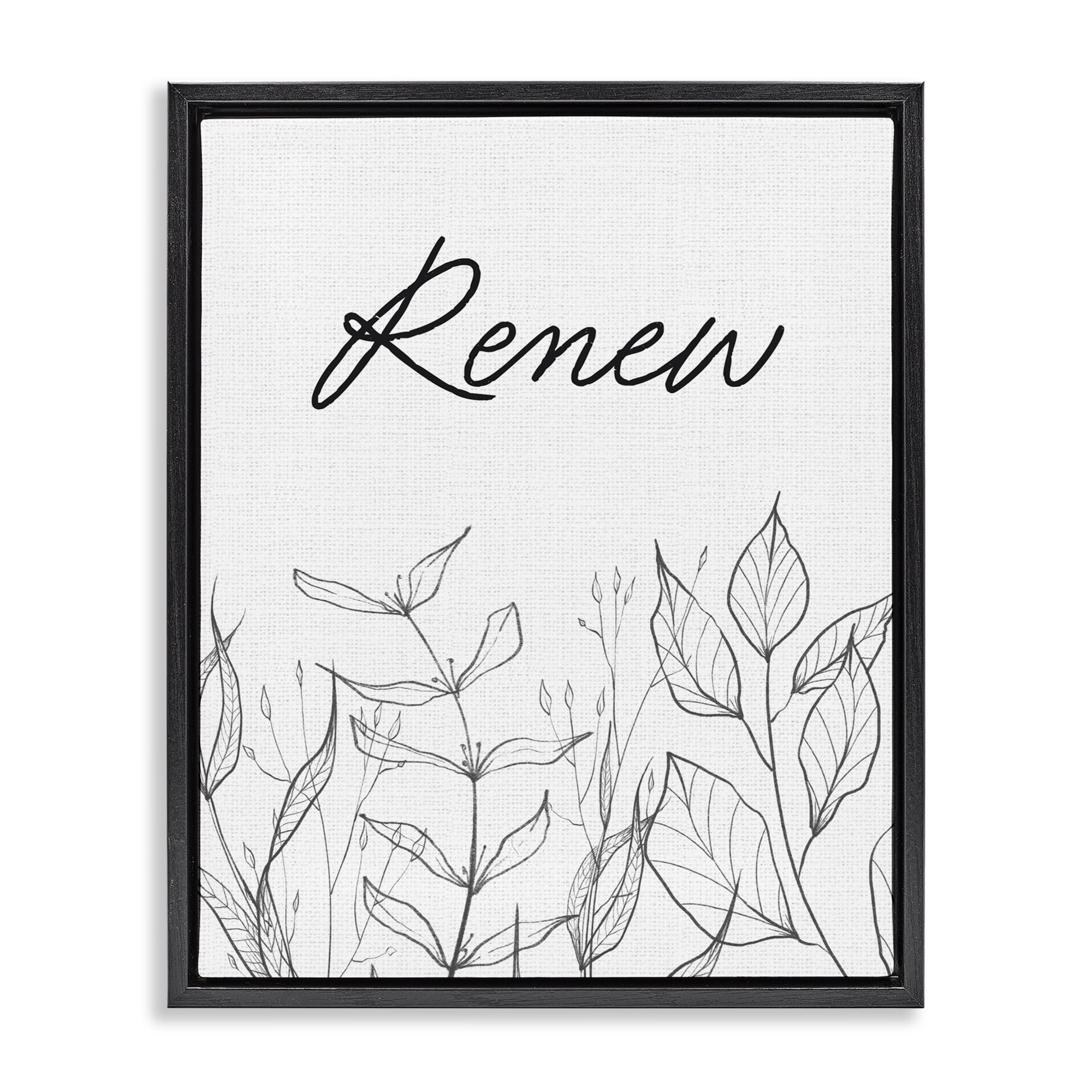 Renew with Leaf Outlines Black Framed Floater Canvas Wall Art, design by Lettered and Lined