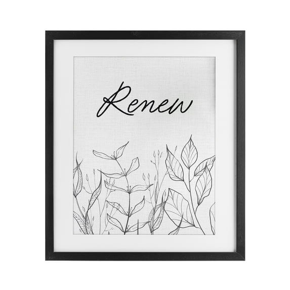 Stupell Industries Contemporary Renew with Leaf Outlines Black Framed Print Under Glass, 13 x 16, by Lettered and Lined