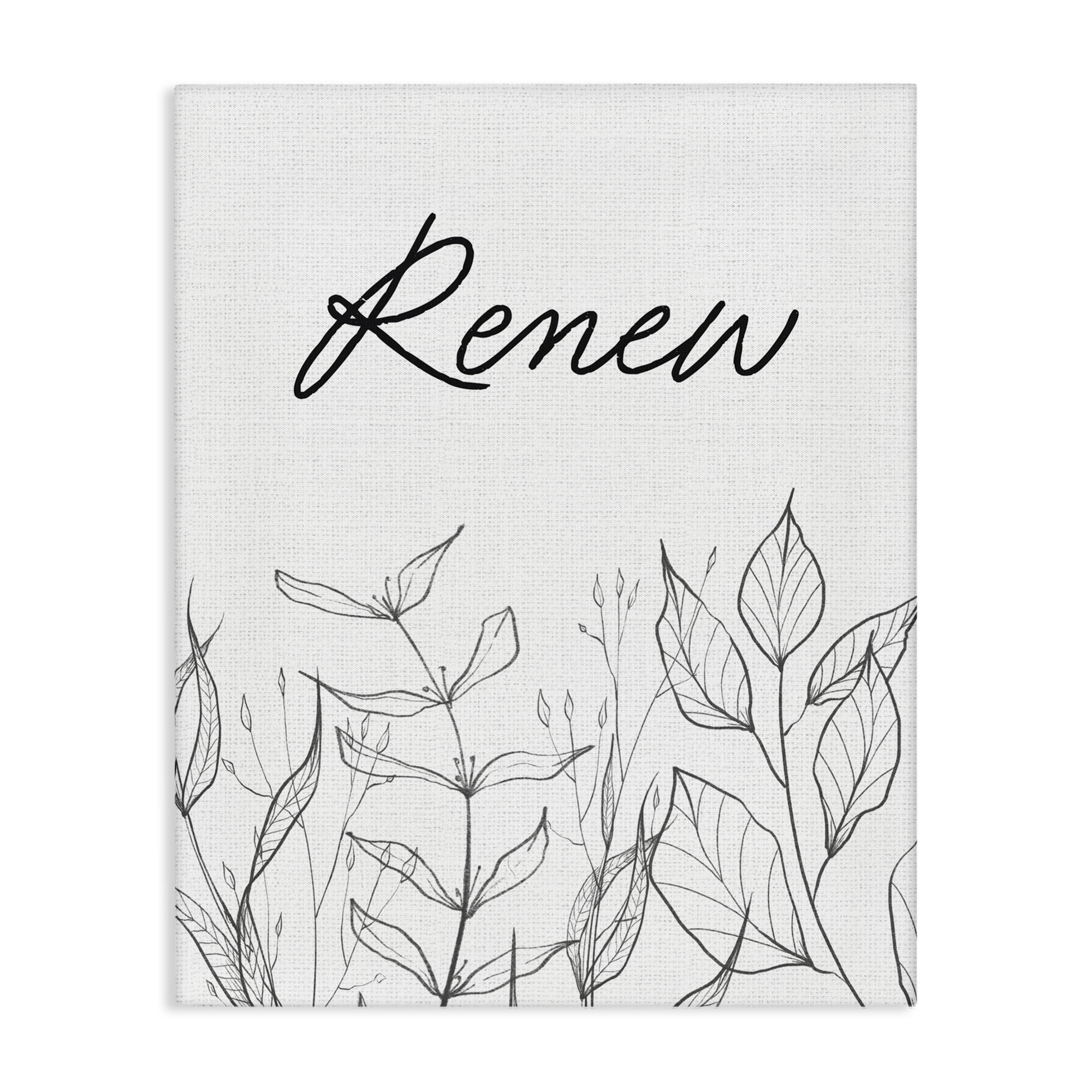 Renew with Leaf Outlines Canvas Wall Art, design by Lettered and Lined