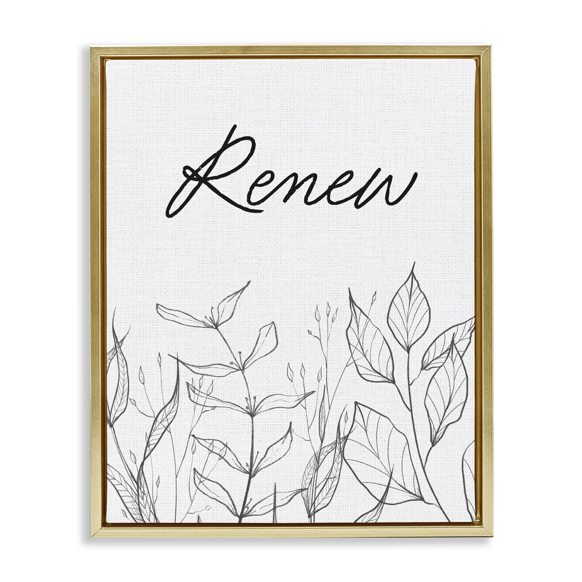 Renew with Leaf Outlines Gold Framed Floater Canvas Wall Art, design by Lettered and Lined