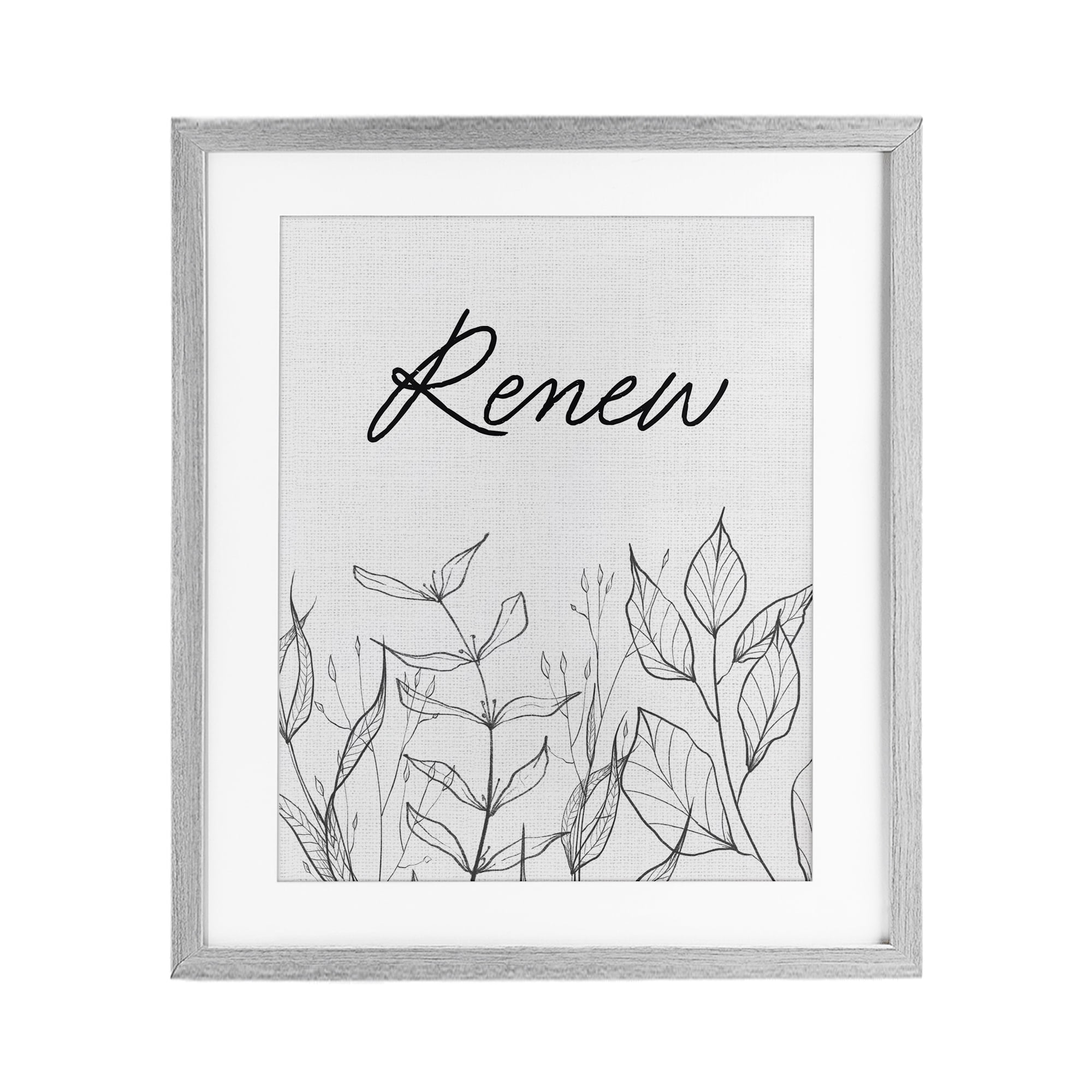 Renew with Leaf Outlines Gray Framed Print Under Glass, design by Lettered and Lined