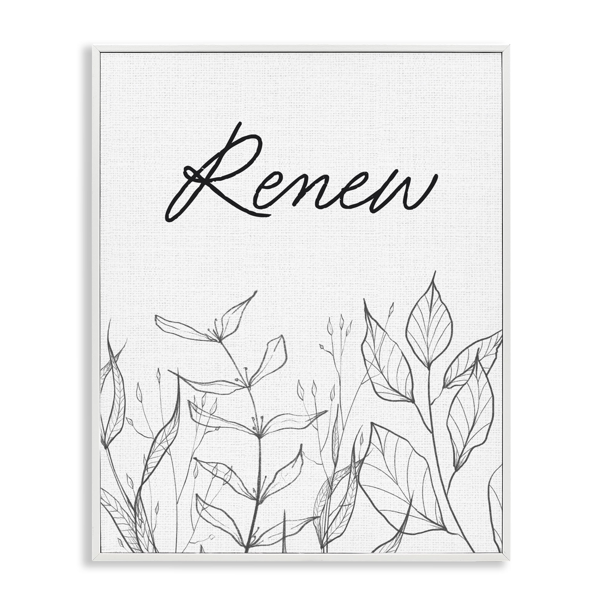 Renew with Leaf Outlines White Framed Giclee Art, design by Lettered and Lined