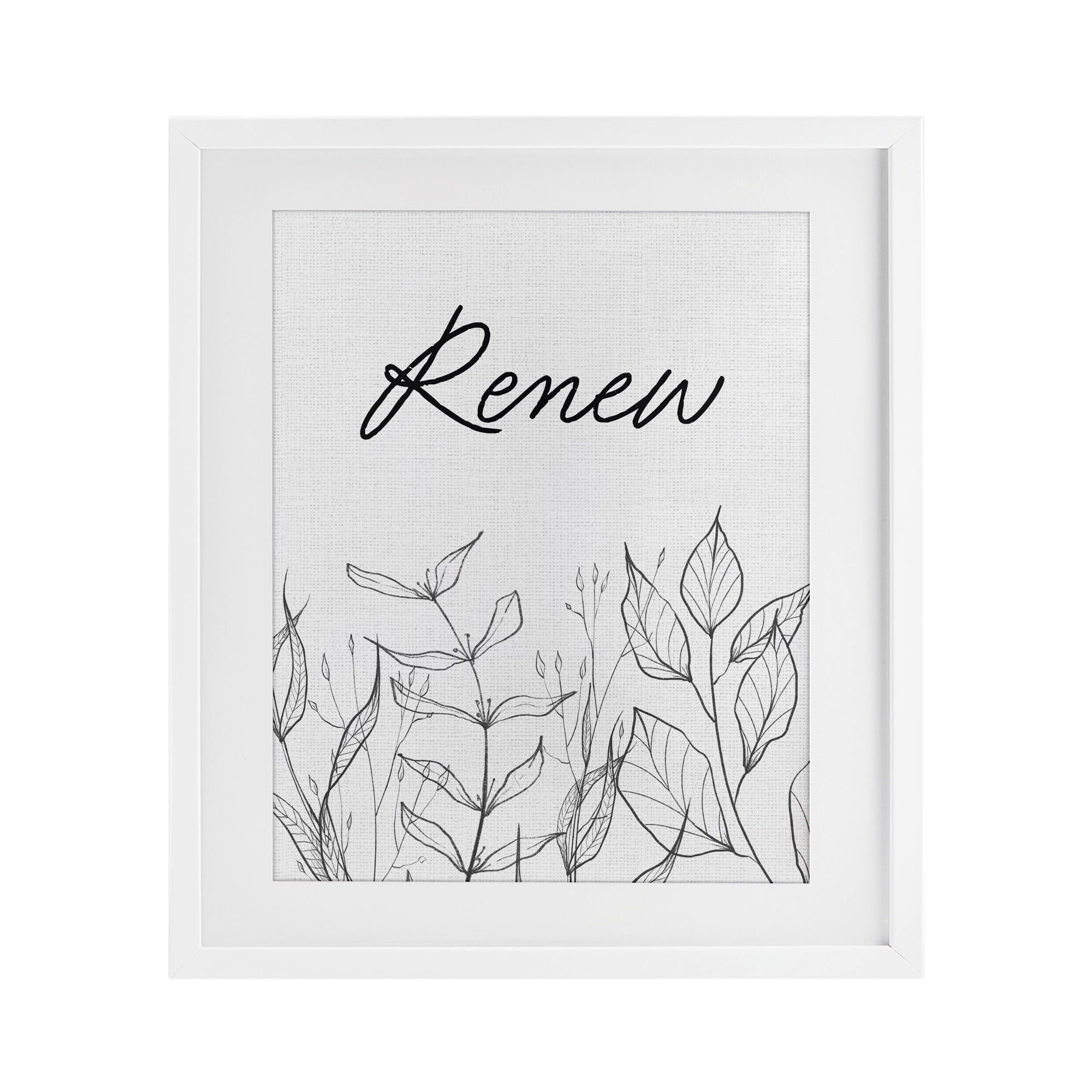 Renew with Leaf Outlines White Framed Print Under Glass, design by Lettered and Lined