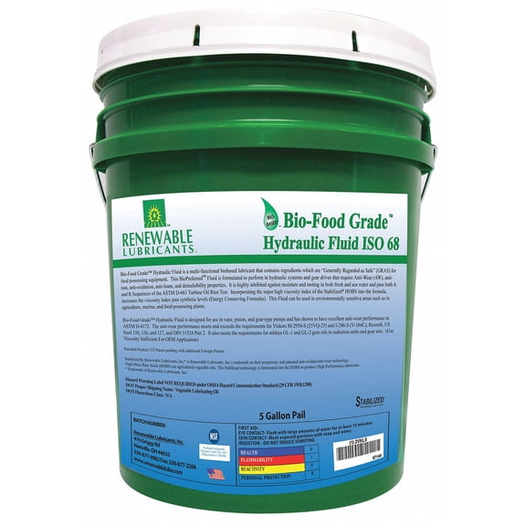 Vegetable Oil Hydraulic Oil, 5 gal. Pail, ISO Viscosity Grade : 68
