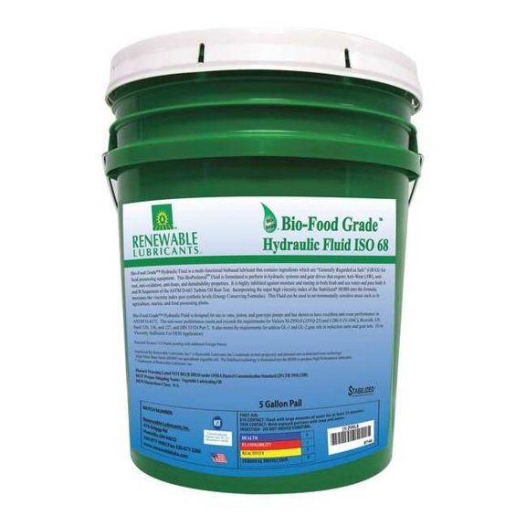 Renewable Lubricants Bio-Food Grade Hydraulic Fluid, 5 gal., ISO 68 87144