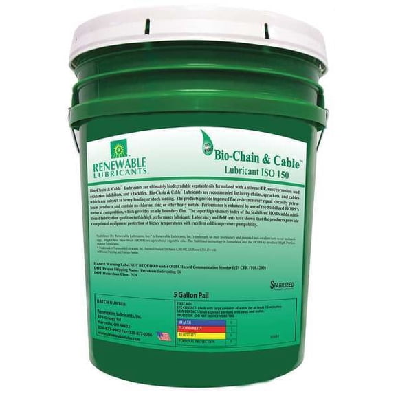 Renewable Lubricants ChainWireRope Lube,5 gal.,Pail 83084