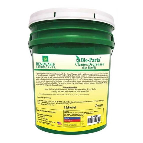 Renewable Lubricants Parts Cleaner/Degreaser,5 gal Pail 86634