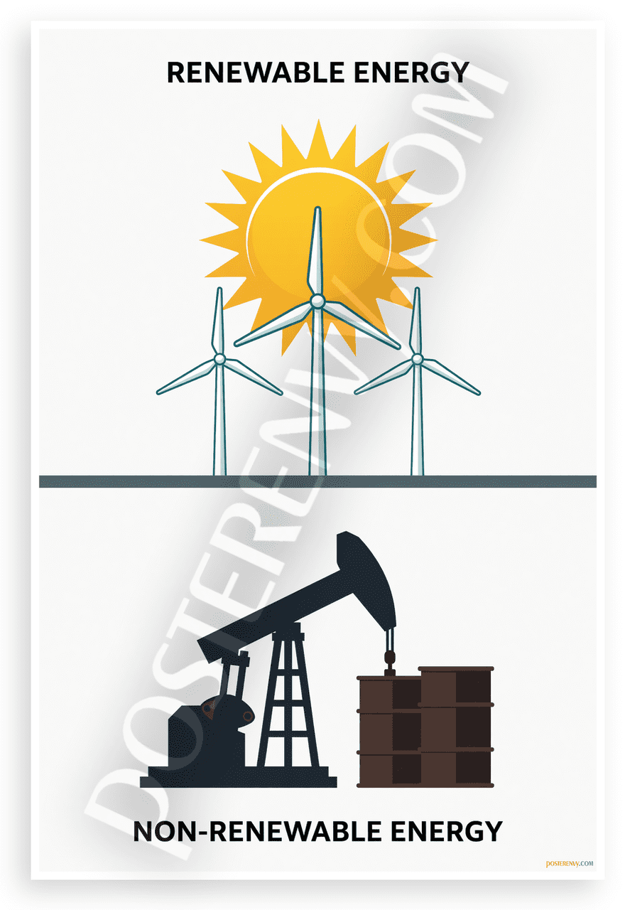 Renewable vs Non-Renewable Energy Sources Educational 12x18 US Made ...